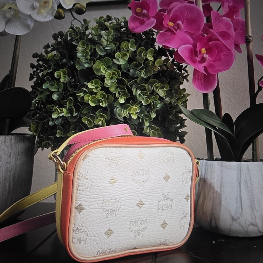 **EUC** MCM White/Pink/Yellow Leather Crossbody Bag - Picture 8 of 8